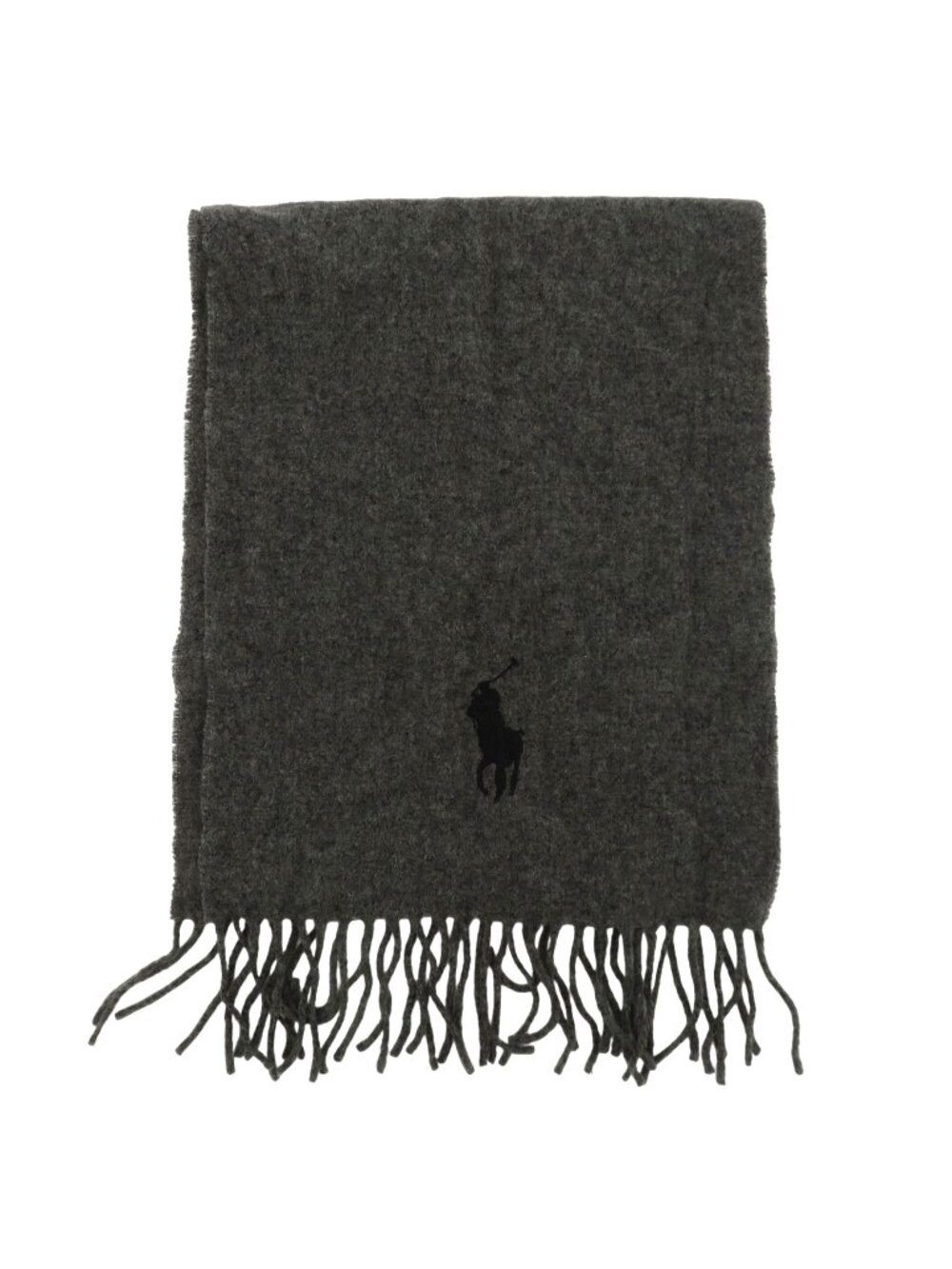 Polo Ralph Lauren Adult Unisex Pure Lambs Wool Gray Fringe Embroidered Scarf
